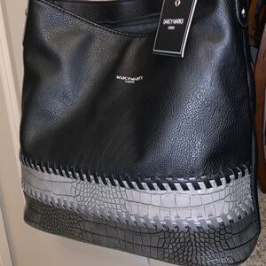 NWT Darcy Marks London XL Black & Gray Shoulder Bag with Tassel Zipper